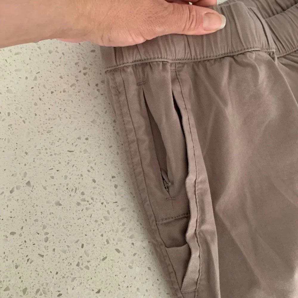 Pact XXL Organic Cotton Stretch Straight‎ Pants Taupe Elastic Waist Drawstring